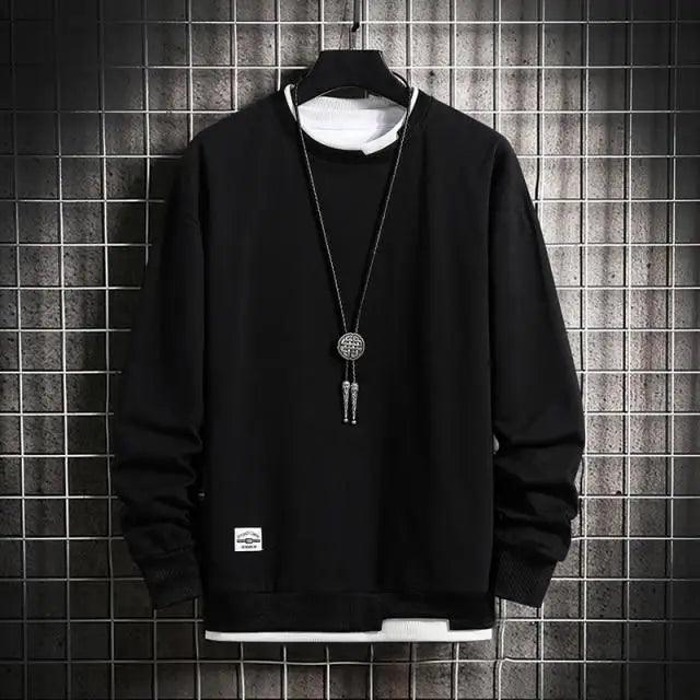 Hot New Spring Autumn Solid Color Casual Men Sweatshirts Men Fashion Mens Casual Sweatshirts Hoodie Men Two Pieces O-Neck Sweatshirt