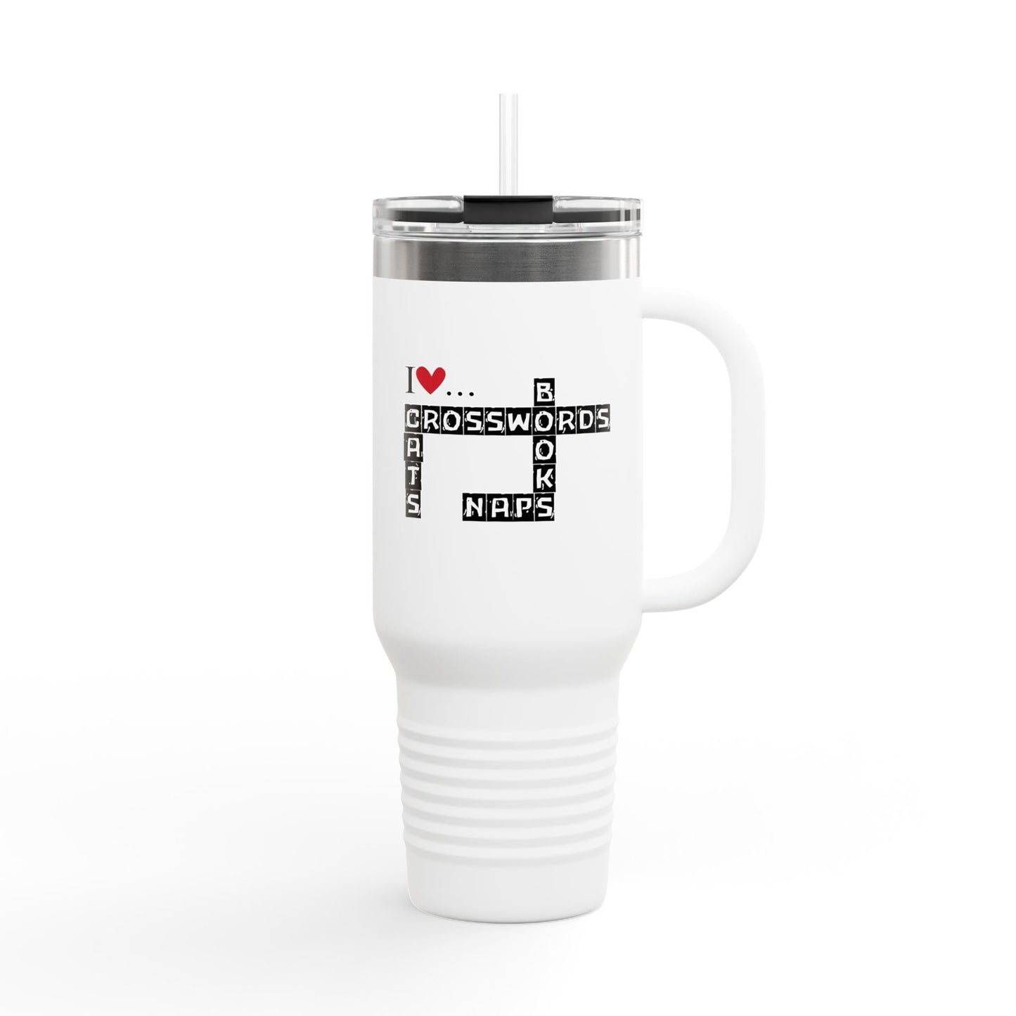 I Love Crosswords Insulated Travel Mug - 40oz Cat Lover Gift