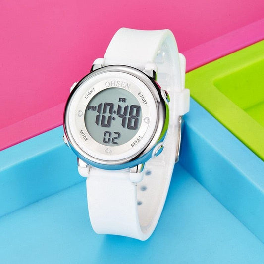 Kids Digital LED Fashion Sport Watch Cute Watch Waterproof Sports Outdoor 7 Colorful LED Electrical Watches With Luminous Alarm Stopwatch Child Sport Wristwatch