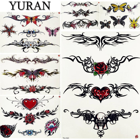 Luxury Big Tattoo Stickers Butterfly Body Arm Leg Tattoos Temporary Black Flower Rose Tattoos For Women's Adults
