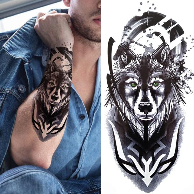 Luxury Black Forest Tiger Wolf Tattoo Sticker Temporary Tattoo Animals Colorful Big Tattoo Stickers For Mens Womens