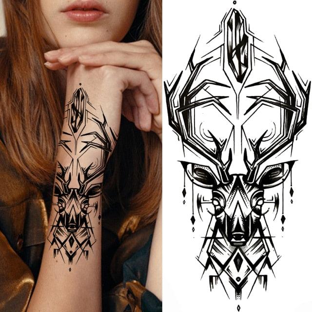 Luxury Black Forest Tiger Wolf Tattoo Sticker Temporary Tattoo Animals Colorful Big Tattoo Stickers For Mens Womens
