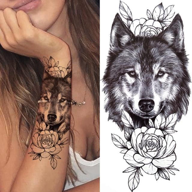 Luxury Black Forest Tiger Wolf Tattoo Sticker Temporary Tattoo Animals Colorful Big Tattoo Stickers For Mens Womens