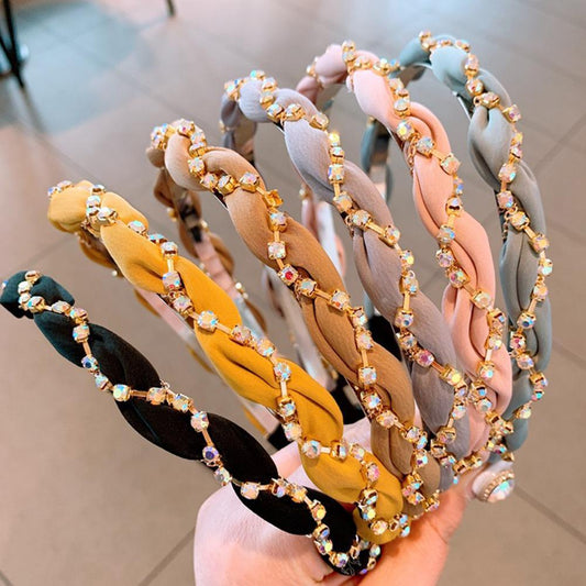 Luxury Crystal Rhinestone Cross Hair Bands For Girls Women Chiffon Stylish Headwear Korean Hair Bands Hoop New Fashion Gorgeous Hair Accessories For Women