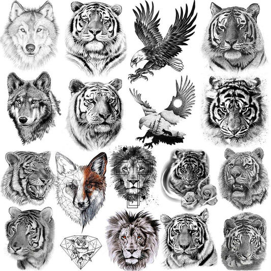 Luxury Tiger Temporary Tattoos Fox Wolf Fake Tattoo Sticker Realistic Black Animal Temporary Tattoo Stickers For Mens