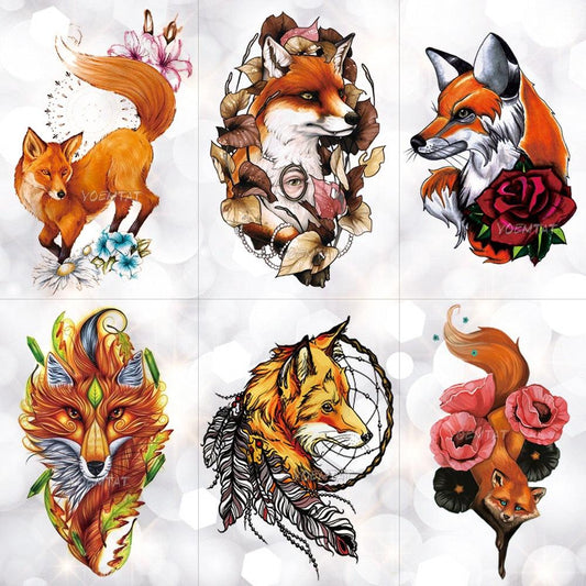 Luxury Waterproof Wolf Fox Temporary Watercolor Tattoo Sticker Modern 3D Animals Tattoos