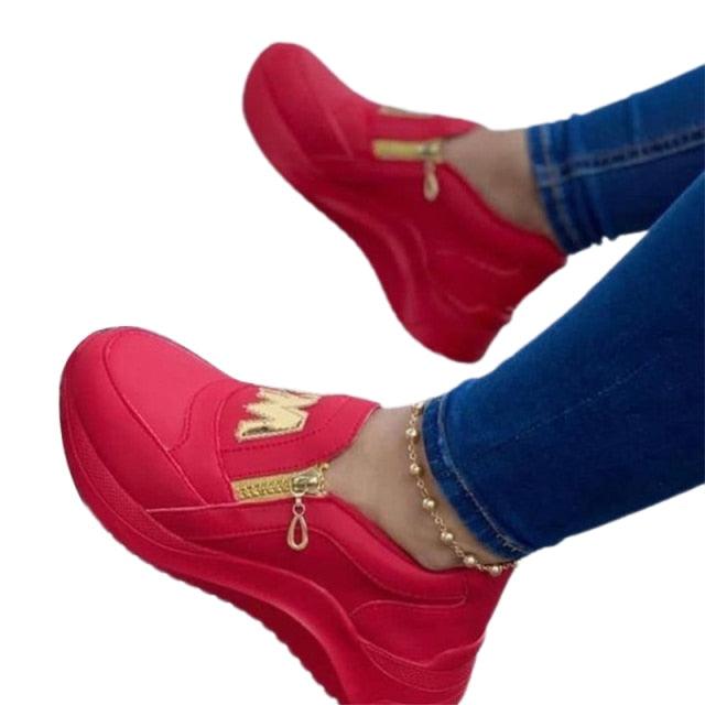 Luxury Women Blue Espadrilles New Solid Color Thick Bottom Zipper Walking Women's Shoes Slip-on High Top Sneakers Round Toe Thick Sole Zipper Ballet Flats Flat Skate Walking Shoes