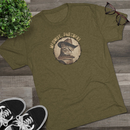Meowdy Partner Tri-Blend Tee – Funny Cowboy Cat Western Shirt