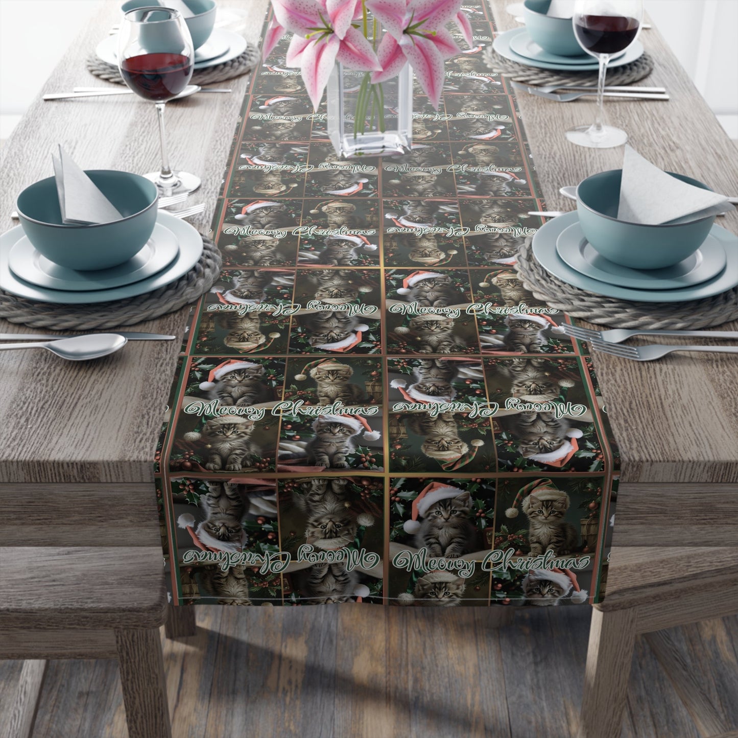 Meowy Christmas Festive Table Runner