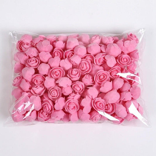 Mini Fake Rose Flower Heads 50/100/200 Pieces Teddy Bear of Roses 3cm Foam Wedding Flowers Accessories Make Bridal Hair Clips Headbands Dress