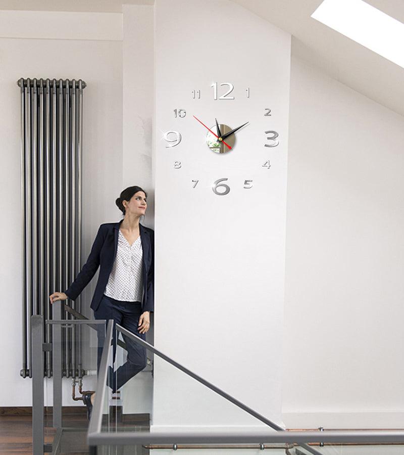 Modern Large 400mm 3D Mirror Surface Wall Clock 3D Wall Sticker Frameless Wall Clock 3D Wall Clock with Mirror Number Stickers for Home Office Decorations Home Office Room Wall Decor Home Decor Wall Clocks