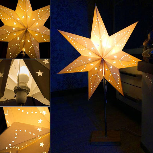 Modern Retro Led Table Lamp Desk Light Paper Star Wood Lamp Nordic Design Minimalist Bedside Living Room Bedroom Decor  Cute Study Lamps for Bedroom Décor