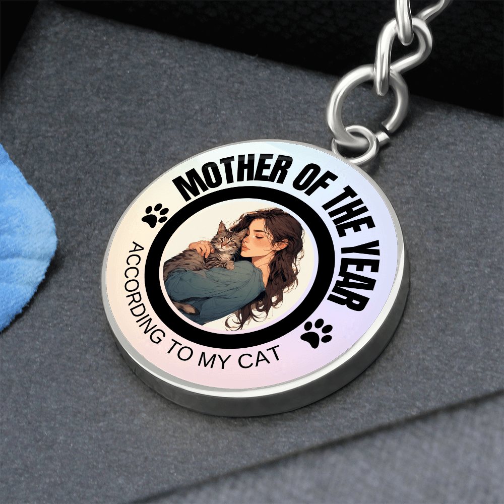 Mother of the Year Cat Keychain