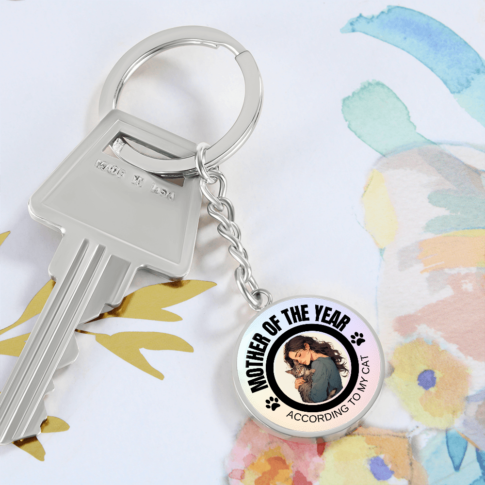Mother of the Year Cat Keychain