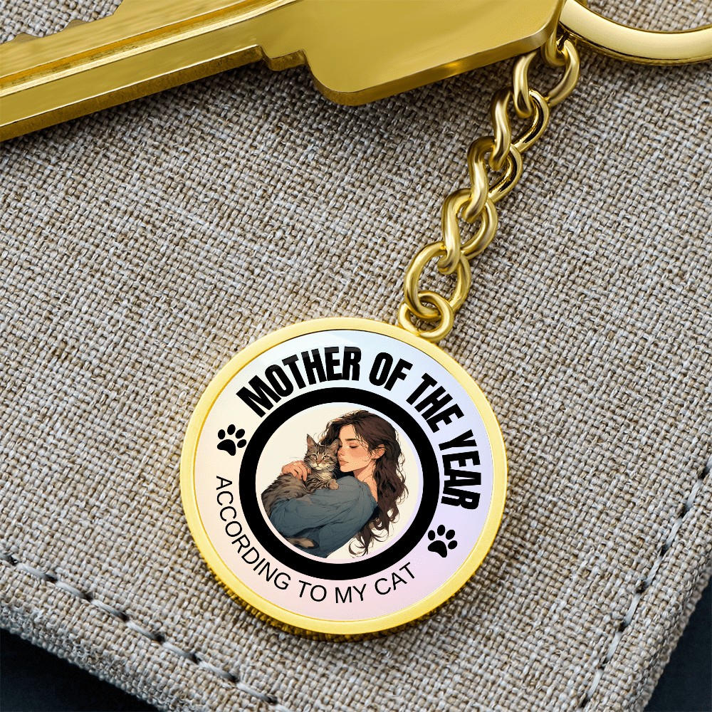 Mother of the Year Cat Keychain