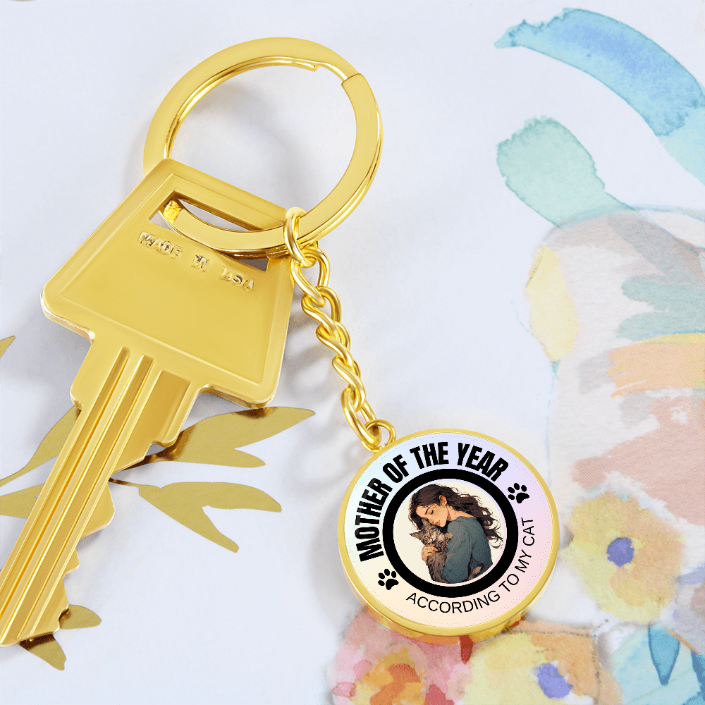 Mother of the Year Cat Keychain