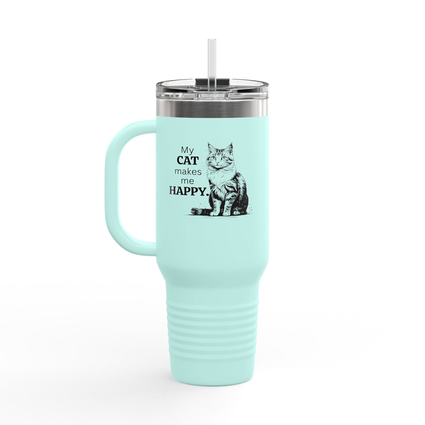 Cat Makes Me Happy Insulated Mug, 40oz