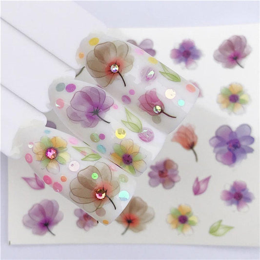 Nail Water Sticker Flower Flamingo Beauty Slider Bloom Colorful Plant Pattern 3D Manicure Sticker Nail Art Decorations Luxurious Nail Art Decoration White Feather Lace Flower Leaf Carving Design Exquisite Pattern Nail Art Supplies Self-Adhesive Nail