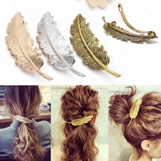 New Alloy Vintage Hair Clip Feather Leaf Shape Barrette Metal Hairpins For Women Lady Headwear Hair Accessories Non-slip Headwear for Women