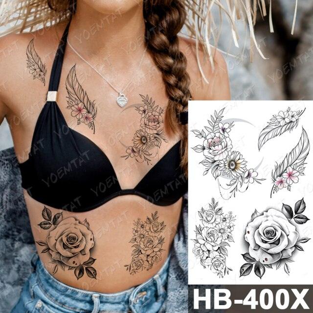 New Big Butterfly Waterproof Temporary Sticker Tattoo Elegant Black Colorful Tattoos Rose For Women Men