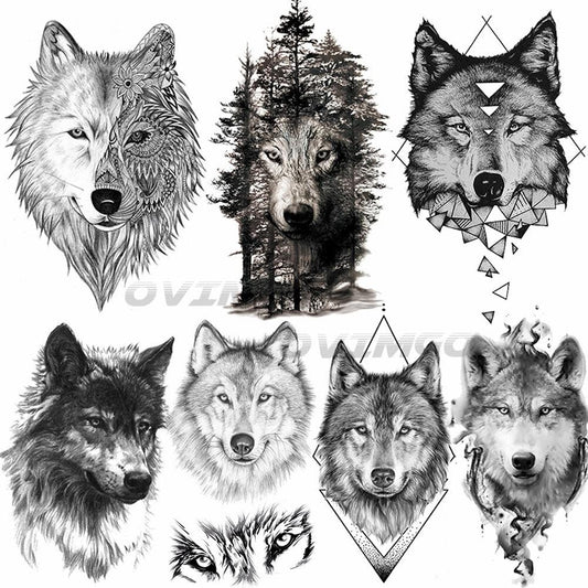 New Black Wolf Forest Sticker Tattoos Temporary Tree Fierce Animal Body Tattoo Luxury Design Custom Tatoos For Mens