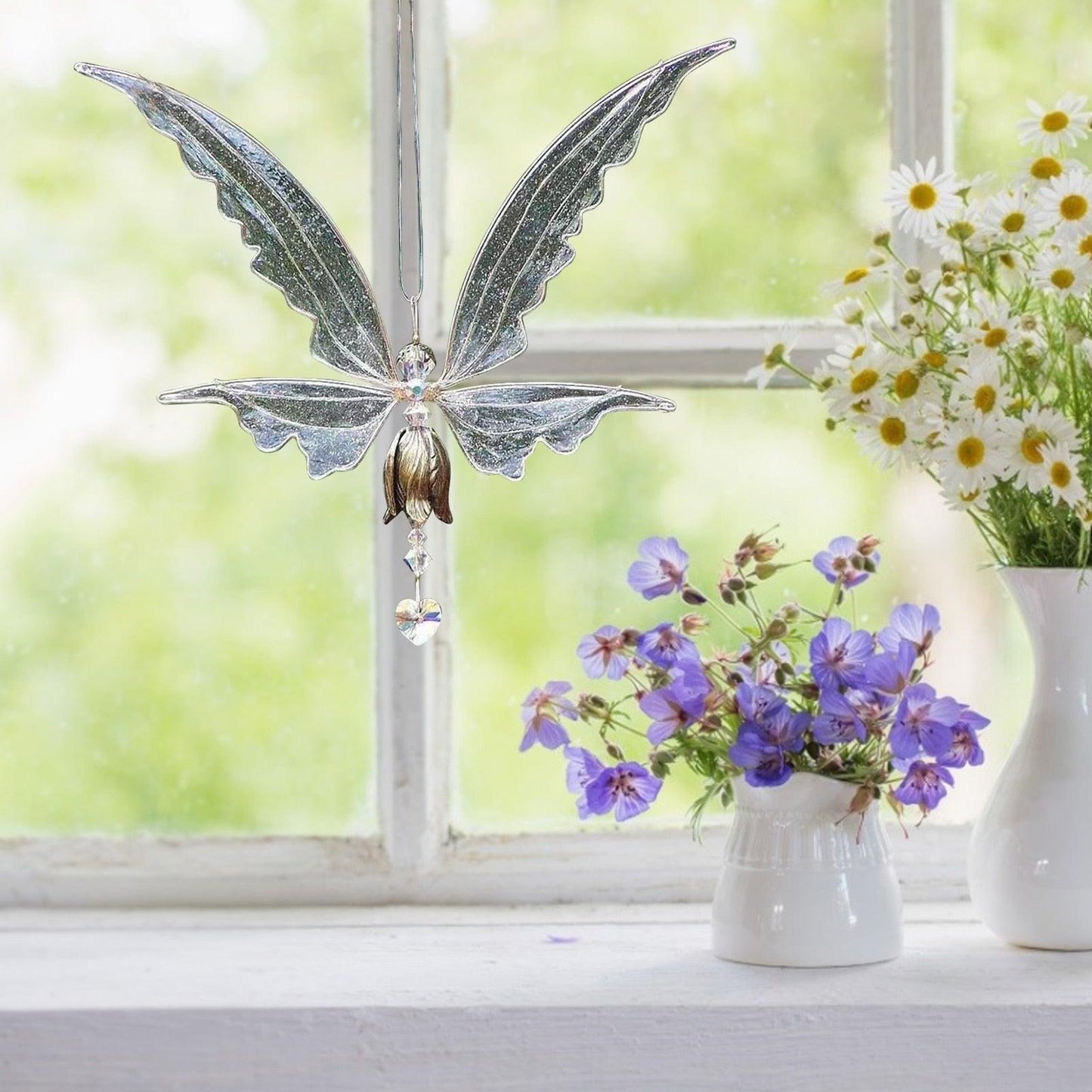 New Crystal Guardian Angel Wing Sun Catcher Angel Crystal Prism Pendant Sun Catcher Windows Outdoor Garden Hanging Decor Gifts Rainbow Collection With Crystal Wind Chimes For Home Garden Hanging Decoration