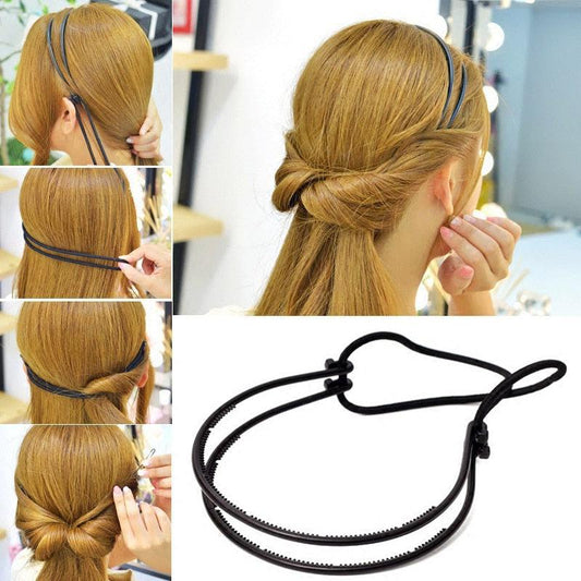 New Double Root Hair Hoop Head Band Adjustable Hair Clips Women Hoop Elastic Rubber Bands Ring Hair Styling Tools Hair Braider For Women Hair Styling