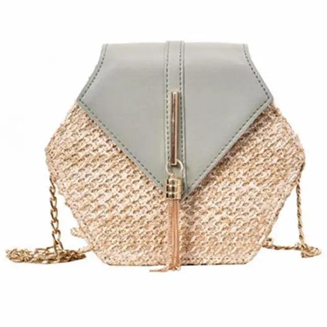 New Famous Mulit Style Straw+leather Handba For Women And Girls  New Fashion Summer Bag Handmade Woven Beach Circle Shoulder Bag