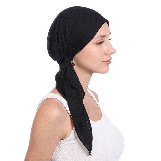 New Fashion Soft Cotton Solid Color Elastic Wrap Lightweight Scarf Hats Muslim Turban Elegant Bonnet Inner Hijab Hat Female Turbantes caps For Women