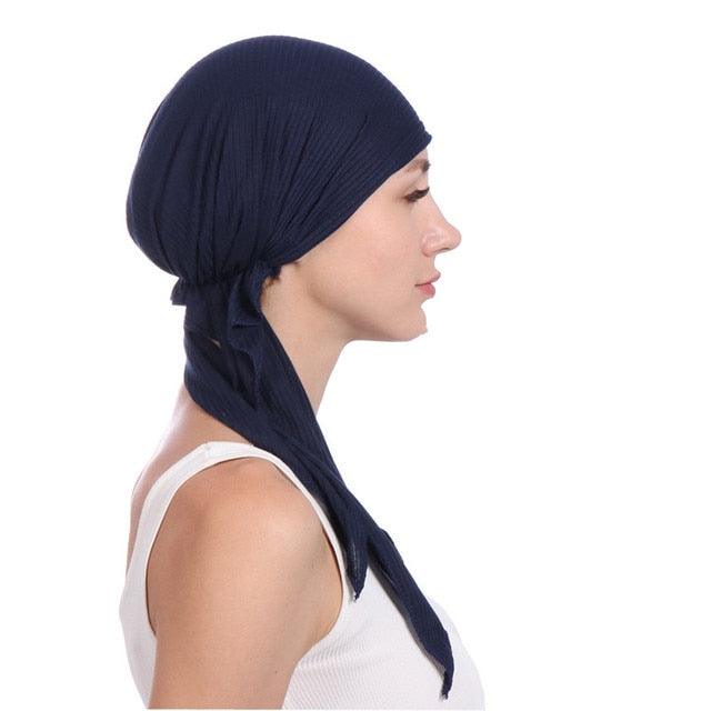 New Fashion Soft Cotton Solid Color Elastic Wrap Lightweight Scarf Hats Muslim Turban Elegant Bonnet Inner Hijab Hat Female Turbantes caps For Women