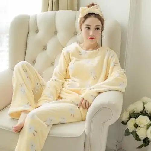 New Flannel Pajamas Nightwear Sleepwear Set Winter Warm Simple Long Sleeve Leisure Pure Color Lovely Women Home Wear Suit Pajama Set Warm Flannel Pajamas Set For Women Thick Coral Velvet Long Sleeve Pajamas Sets