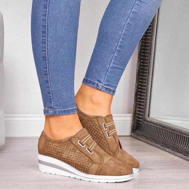 New High Heel Casual Womens Sneakers Breathable Height Increasing Shoes Air Cushion Comfortable Sneakers Women's Vulcanize Leather Shoes Luxury Walking Women Outdoor Shoes