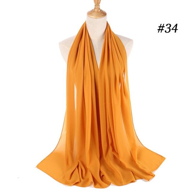 New Long Solid Colorful Soft Chiffon Hijab Elegant Scarf Wrap Lightweight Islamic Head Wear Escharpe Shawls Headband Stole Muslim Hijabs Wrap Headscarf Scarves Colors For Women