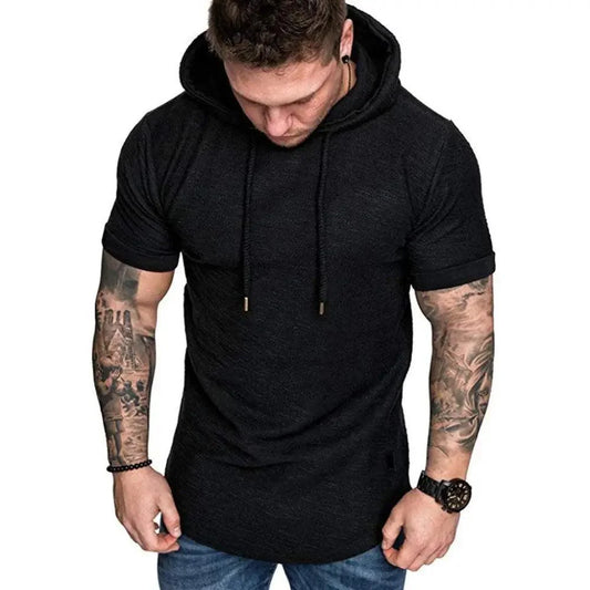 New Mens Hoodies Sweatshirts Short Sleeve Men Hoodies Sweatshirt Casual Solid Color  Workout Hooded Tank Tops Summer Hoodies Sports Short Sleeve T Shirt Tank Top for Gym
