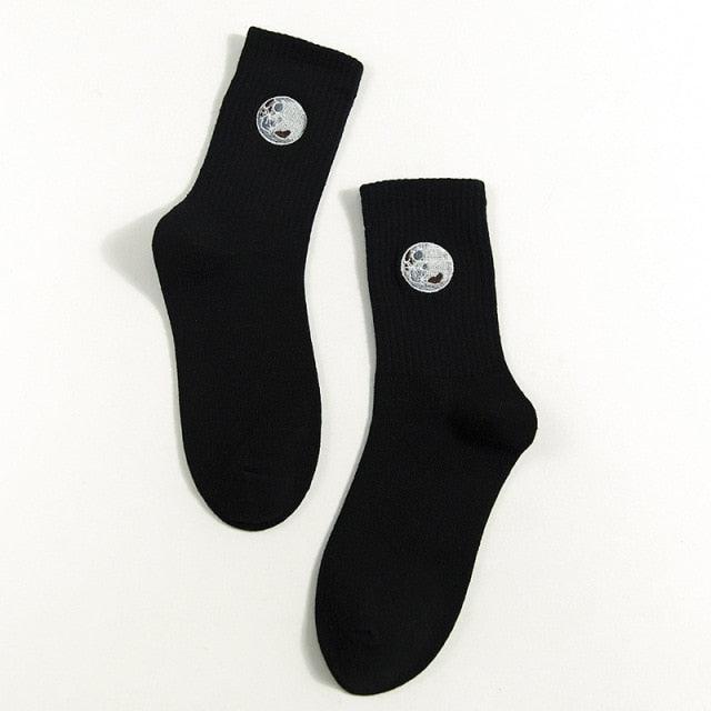 Combed Out Of Pure Cotton Socks Autumn Cute Japanese Harajuku Planet Magic Array Embroidery Long Socks Korean Style Kawaii Girls Socks For Men And Women