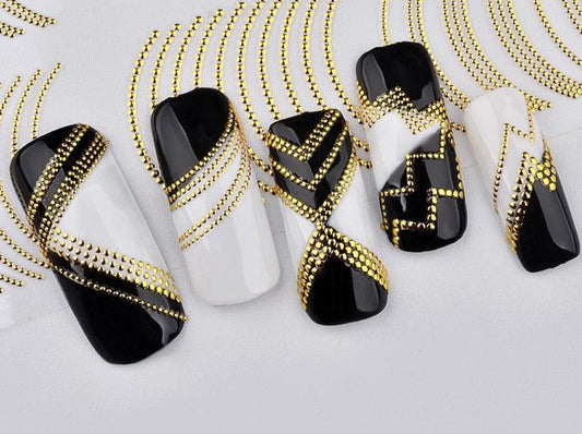 New Vintage Gold Metal Foil Decal Rose Flowers Butterfly Letter Designs Nail Stickers Decorations Metallic Curve Strip Line Nail Decal Self-Adhesive 3D Wave Design Decoration for Women Girls Adhesive Striping Tape Nail Art Stickers
