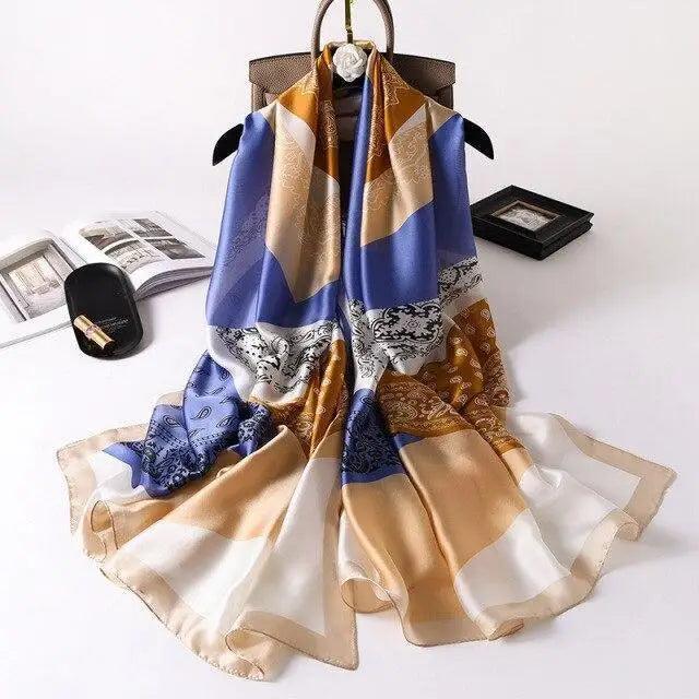 New Women Autumn Winter Fashion Silk Scarf Shawl Beach Headband Female Casual Wear Beach Friendly Spring Silk Scarf Flower Print Silk Scarves Shawls and Wraps Long Size Beach Stoles