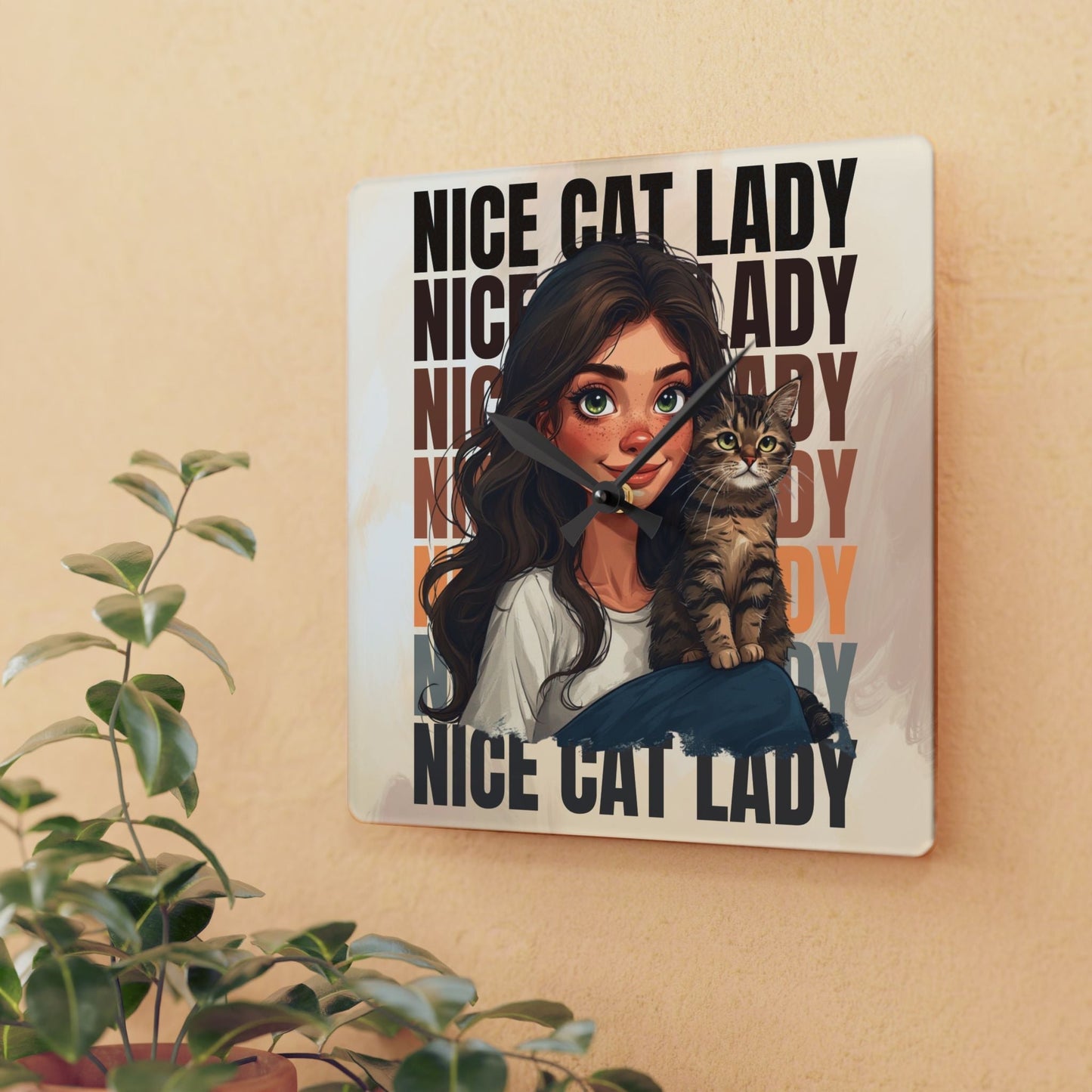 Nice Cat Lady Acrylic Wall Clock for Cat Lovers