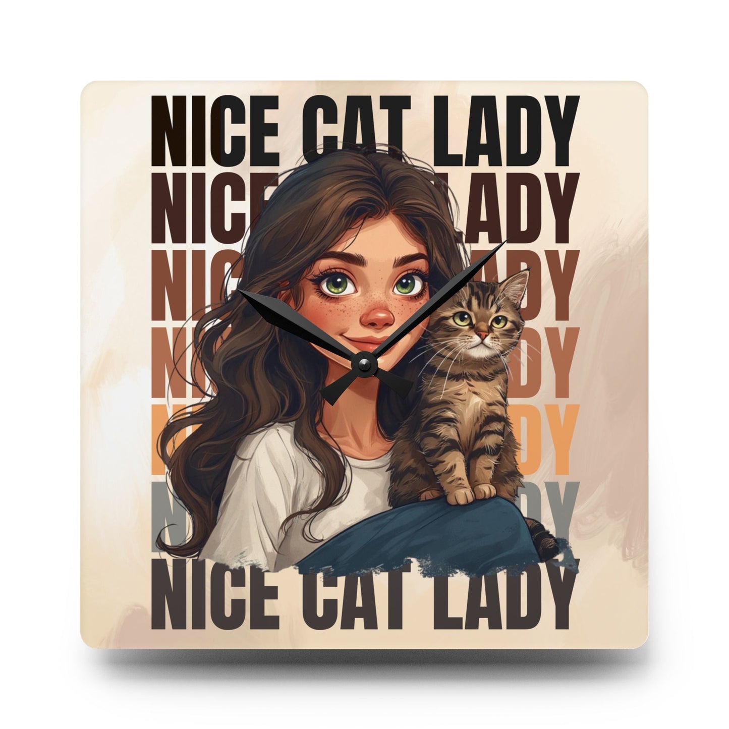 Nice Cat Lady Acrylic Wall Clock for Cat Lovers