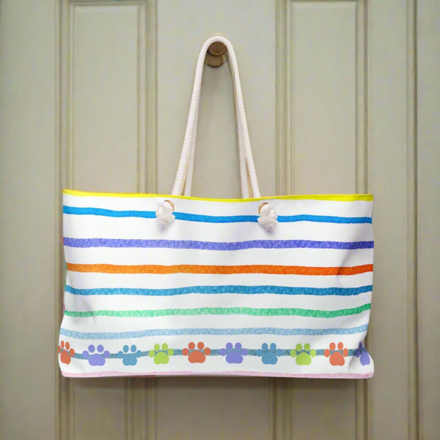 Rainbow Paw Print Weekender Tote – Colorful Cat & Dog Lover Travel Bag
