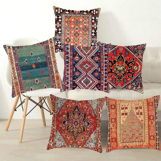 Pillowcase Cover Linen Carpet Painting Abstract Dark Red And Yellow Vintage Carpet Pattern Decorative Pillow Cases For Sofa Bedroom Home Decor Pillow Cases 45x45CM
