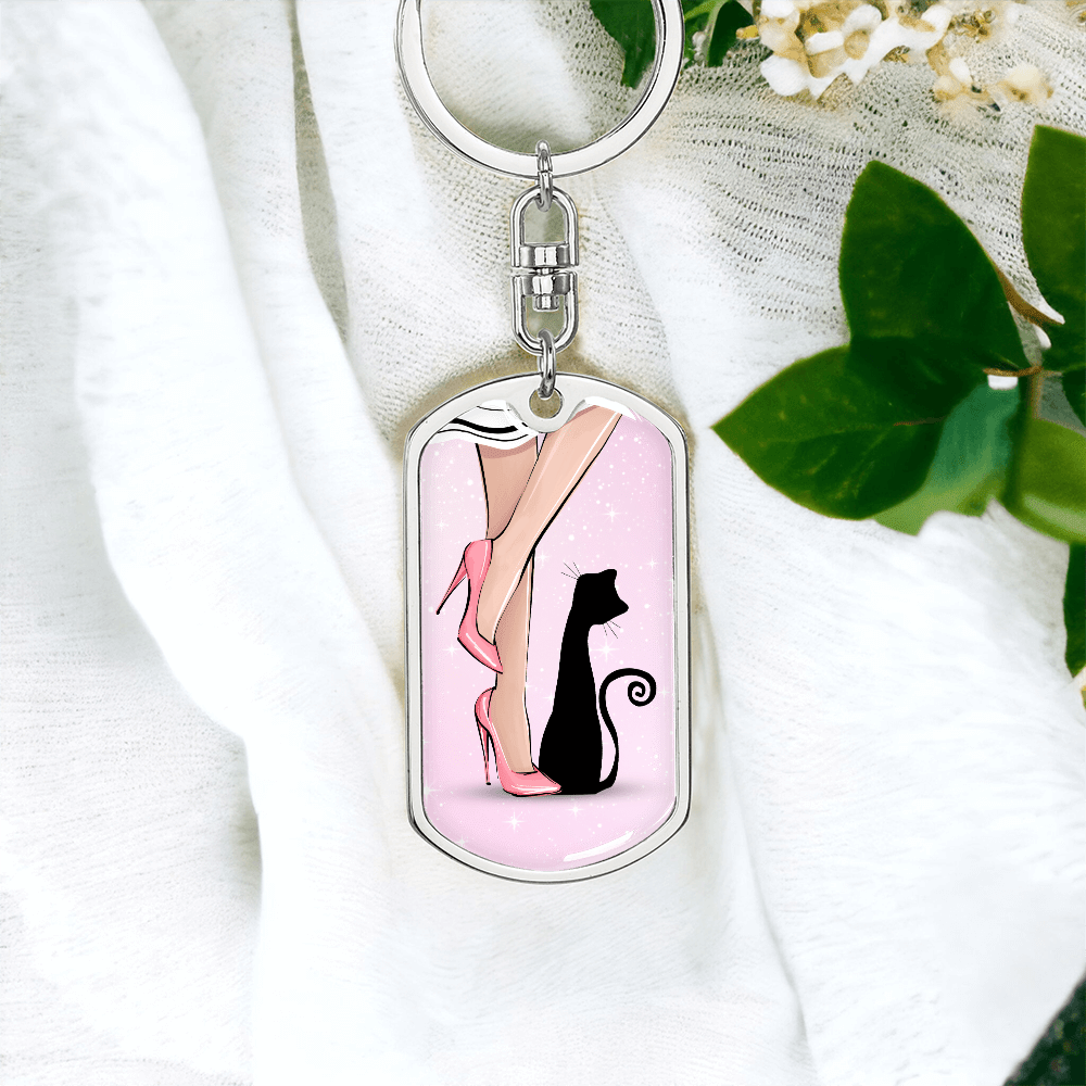 Pink Cat Lady Legs Keychain