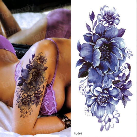 Purple 3D Flower Tattoos Waterproof Luxury Tattoo Rose Lotus Flower Body Art Fashion Stickers For Womens