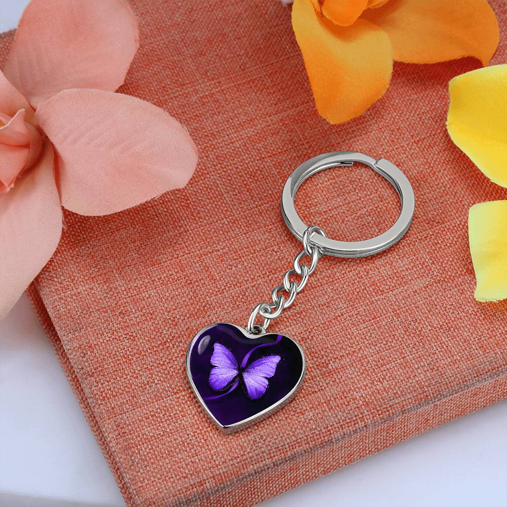 Purple Butterfly Heart Keychain