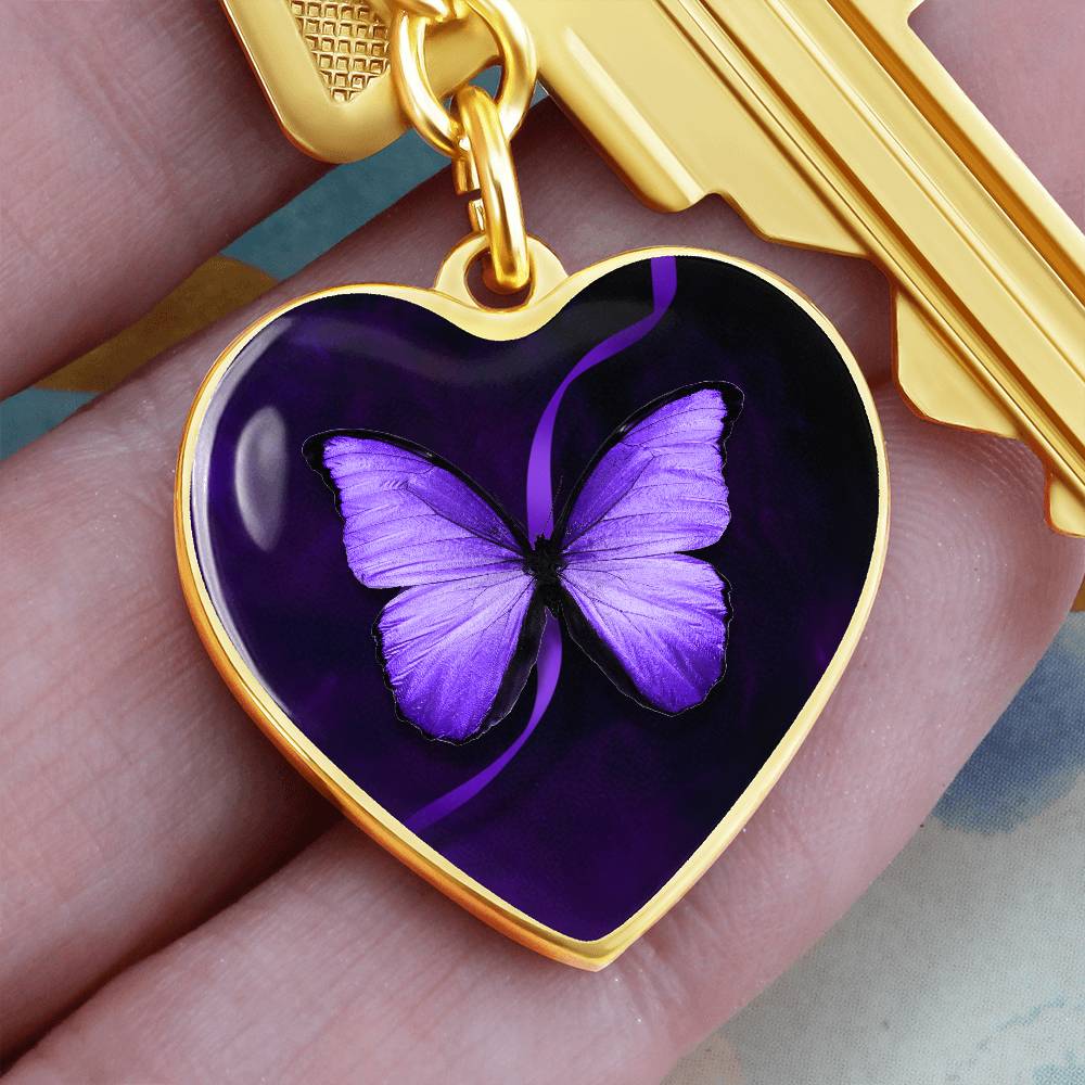 Purple Butterfly Heart Keychain