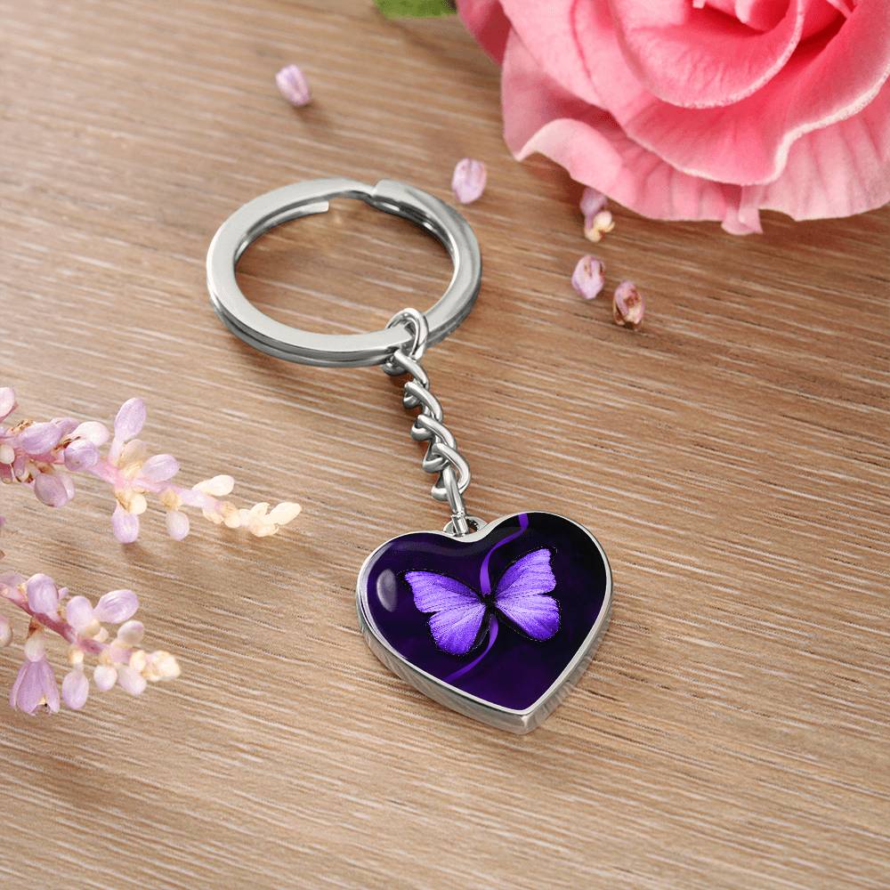 Purple Butterfly Heart Keychain