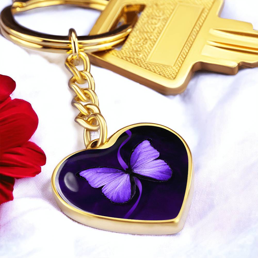 Purple Butterfly Heart Keychain