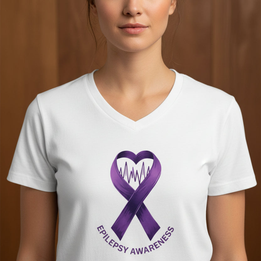 Purple Epilepsy Awareness V-Neck Tee