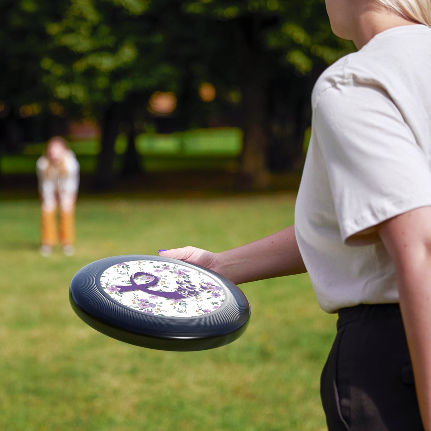Purple Floral Ribbon Flying Disc | Outdoor Fun & Awareness