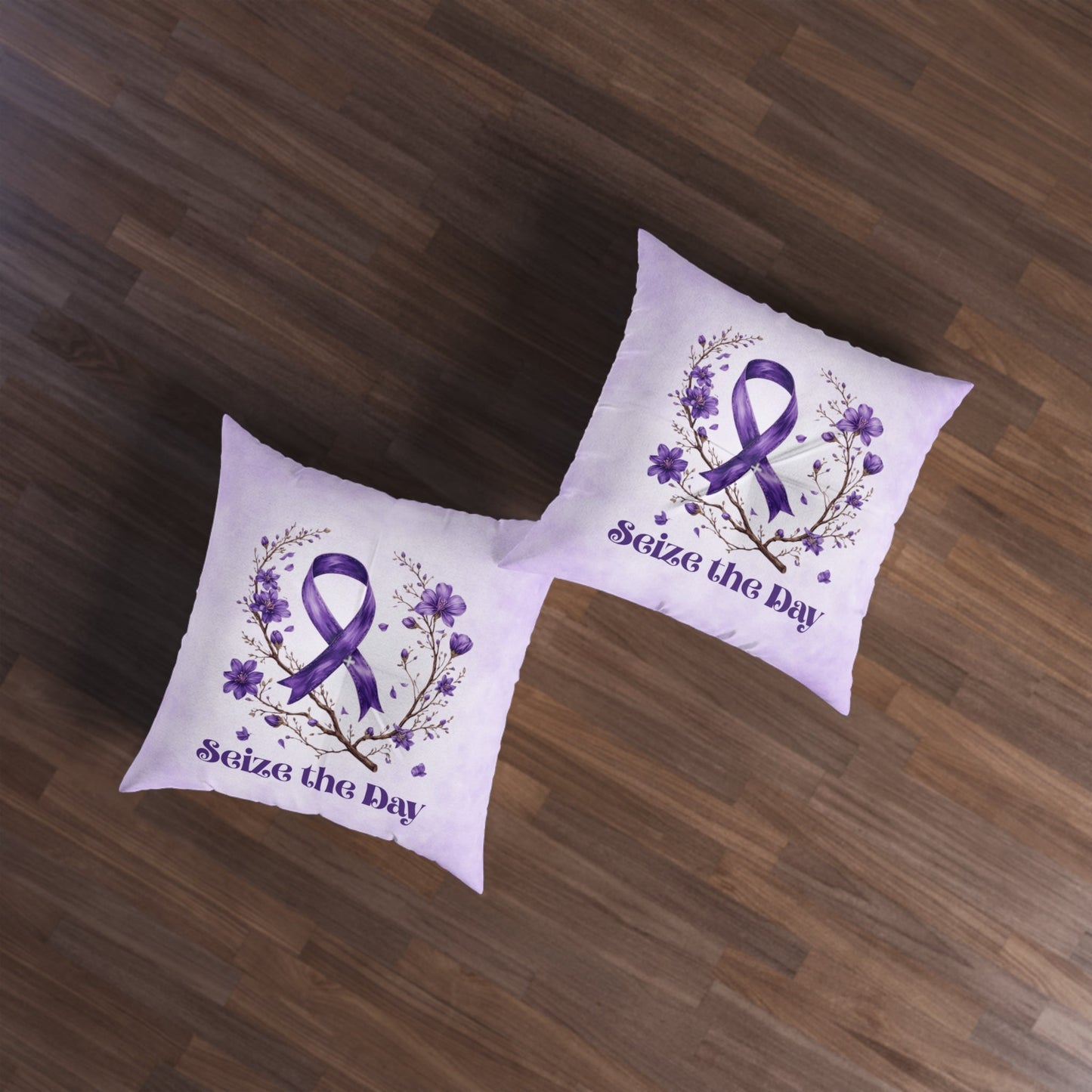 Purple Floral Awareness Tufted Floor Pillow for Epilepsy Support and Comfort